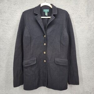Lauren‎ Ralph Lauren Black 100% Merino Wool Crest Button Sweater Blazer Medium